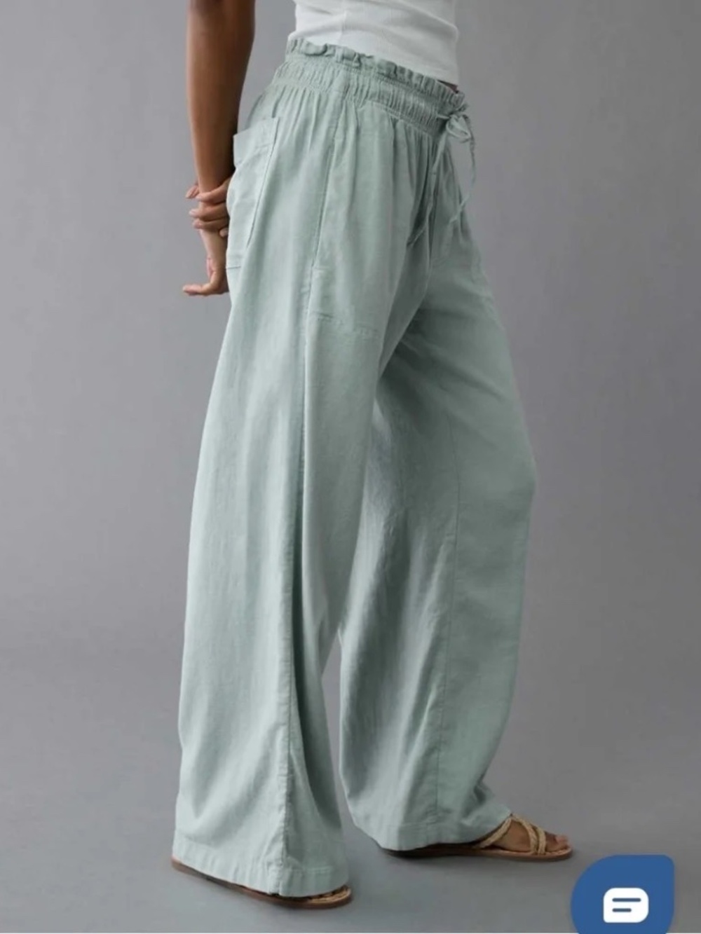 American Eagle Outfitters Light Aqua Wide Leg Pants Sz M